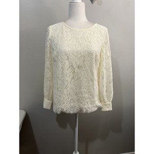 rsvp by talbots Blouse Women Small Petite Lace Beige Longsleeve Pearl Buttons